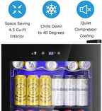 Beverage Refrigerator Cooler120 Can Mini Fridge Glass Door for Soda Beer Wine Stainless Steel Glass Door Small Drink Dispenser Machine Digital Display for Home, Office Bar,45cuft