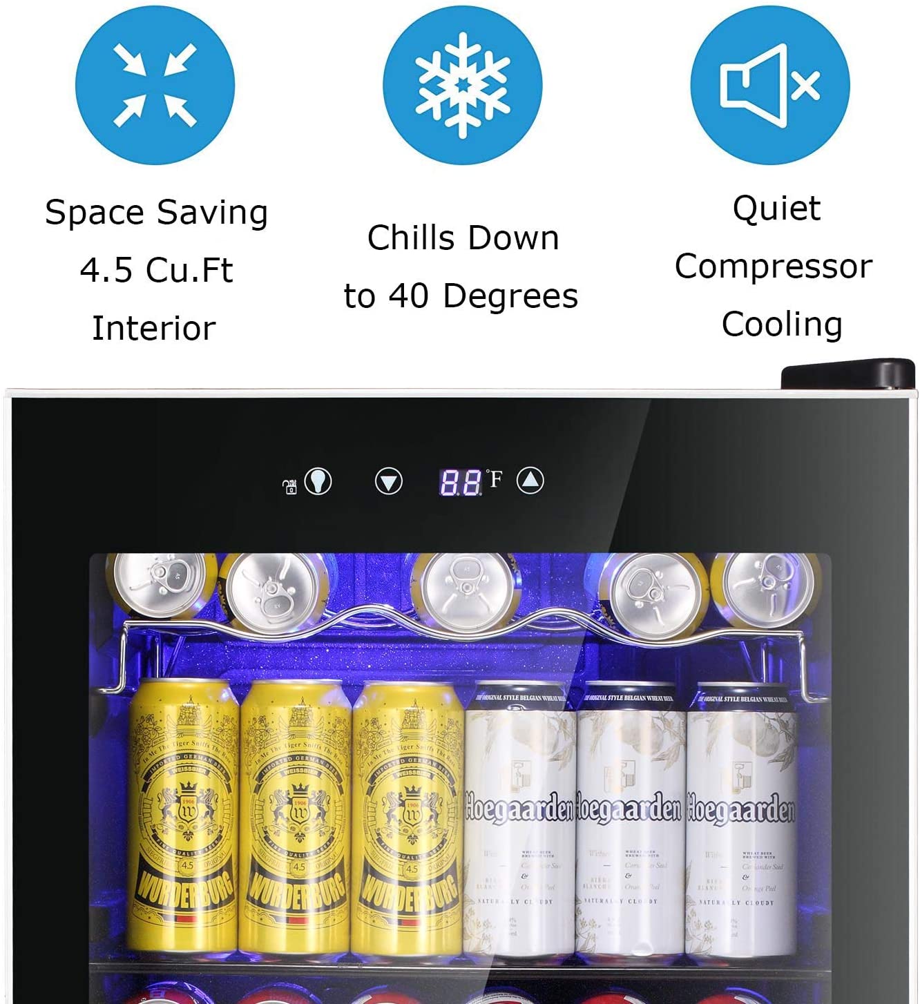 Beverage Refrigerator Cooler120 Can Mini Fridge Glass Door for Soda Beer Wine Stainless Steel Glass Door Small Drink Dispenser Machine Digital Display for Home, Office Bar,45cuft