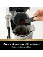 Ninja Pod & Grounds Specialty Single-Serve Coffee Maker, K-Cup Pod Compatible, Brews Grounds, Compact Design, Built-In Milk Frother, 56-oz. Reservoir, 6-oz. Cup to 24-oz. Mug Sizes, Black, PB051