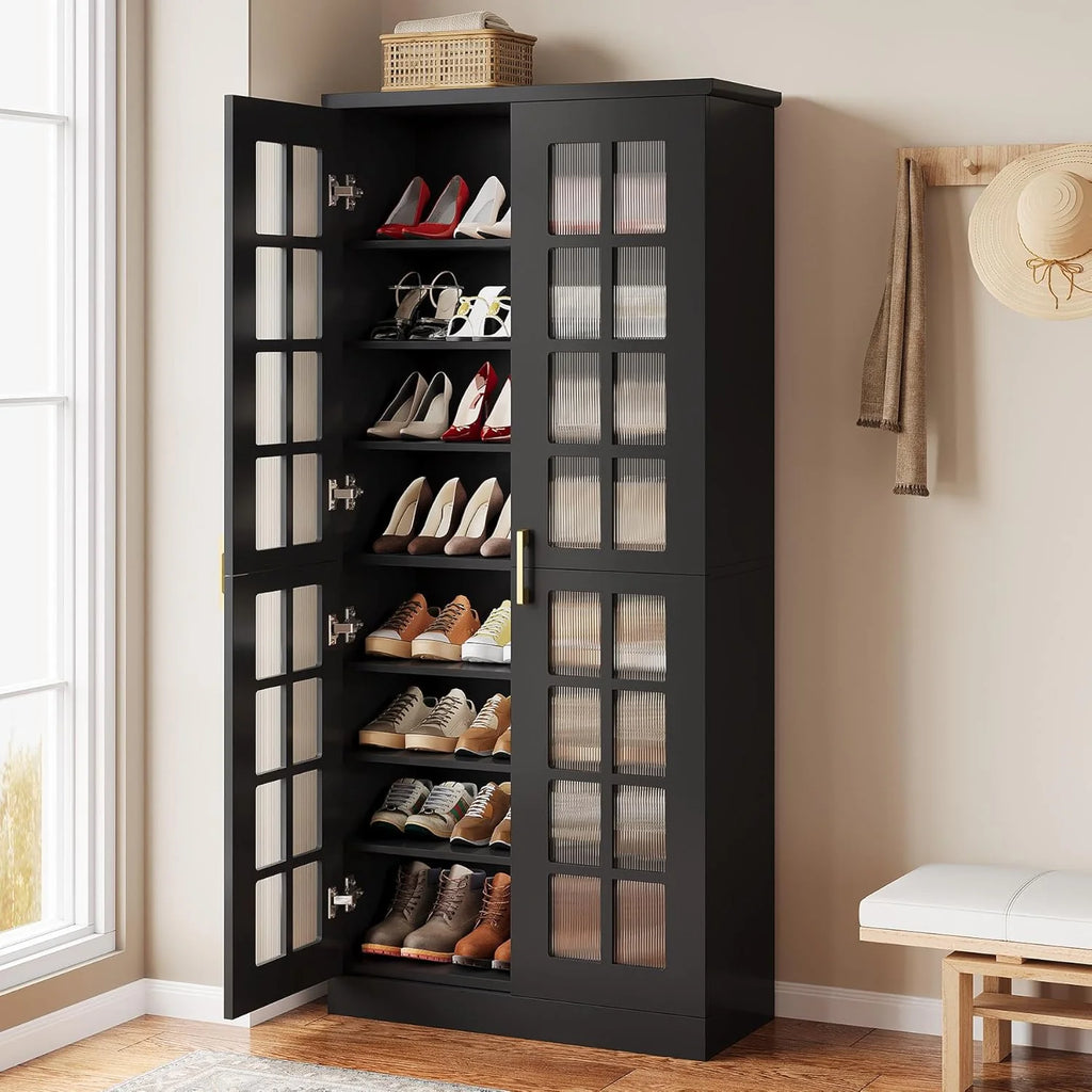 Tribesigns 71-Inch Tall Shoe Cabinet with Doors, 8-Tier Shoe Storage with Adjustable Shelves, Modern Shoe Organizer Shoe Rack Cabinet for Entryway Hallway Closet Living Room, White