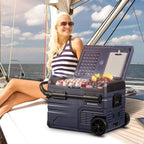 Portable 12V Car Refrigerator Freezer, 37 Qt, Dual Zone, App Control, for Camping & Travel, Dark Blue/Black