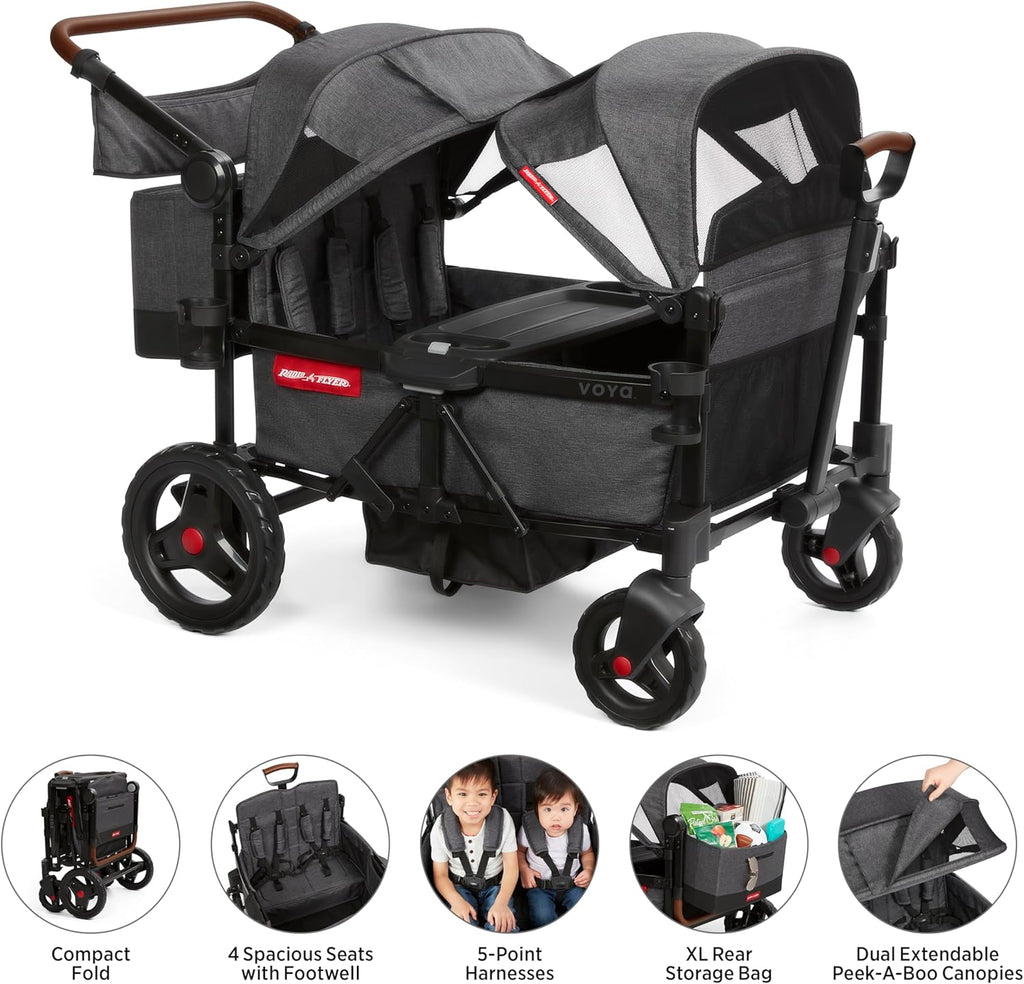 Stroller Wagon, 4 Seater Wagon Stroller for Kids with Low Sides, Baby Stroller Wagon, Quad Stroller