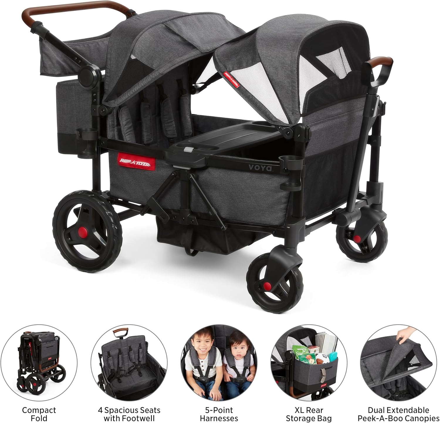 Stroller Wagon, 4 Seater Wagon Stroller for Kids with Low Sides, Baby Stroller Wagon, Quad Stroller