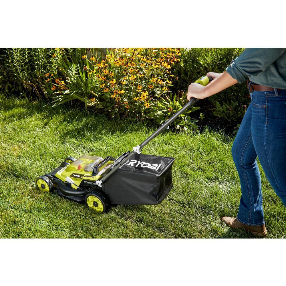 RYOBI ONE+ 18V 13 in. Cordless Battery Walk Behind Push Lawn Mower wit