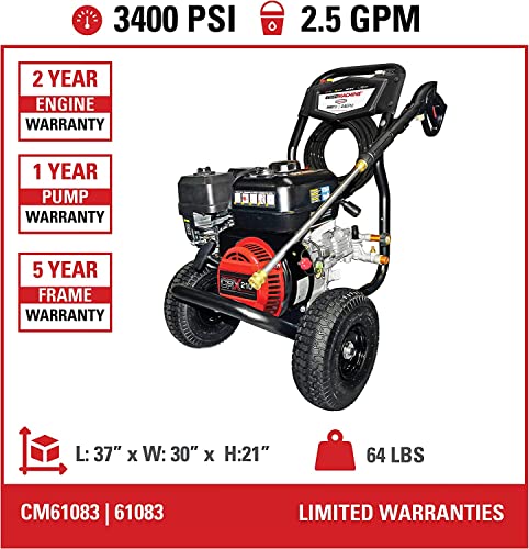 SIMPSON 3400 PSI Gas Pressure Washer with CRX Engine, 25-ft Hose, 4 Nozzles & Steel Wand