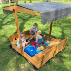 Morgete Outdoor Sandbox with Lid & Bench, Retractable Canopy, Foldable Design, 47′′ Large Play Area for Kids