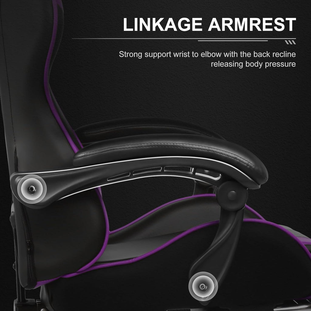 GTPLAYER Gaming Chair, Computer Chair with Footrest and Lumbar Support, Height Adjustable Game Chair with 360  -Swivel Seat and Headrest and for Office or Gaming (White)