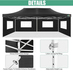 COBIZI 10x20 Heavy Duty Pop up Canopy Tent with 6 sidewalls Easy Up Commercial Outdoor Canopy Wedding Party Tents for Parties All Season Wind & Waterproof Gazebo with Roller Bag,Black(Frame Thickened)