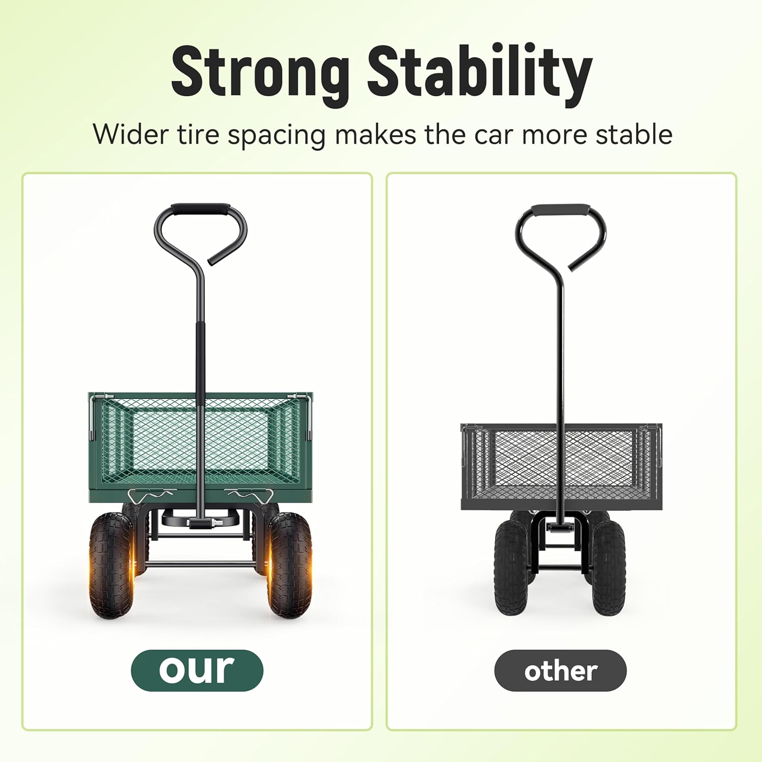 Steel Garden Cart, 2-in-1 1400 lbs Heavy Duty Utility Wagon, with Removable Mesh Sides to Convert into Flatbed, 240° U-Turn 13" Pneumatic Tires Garden Wagon for Farm Yard Lawn Garden Camping