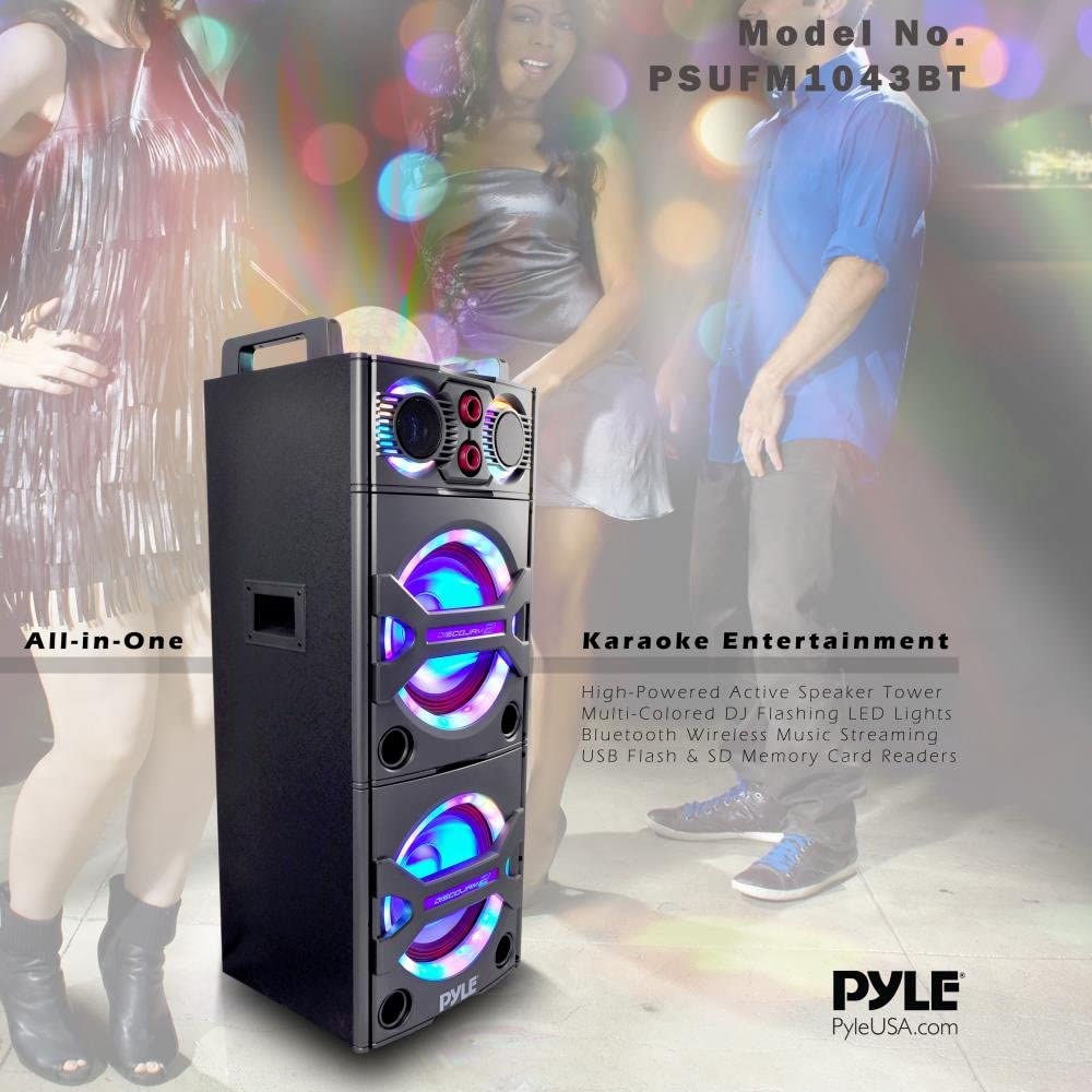Portable Bluetooth PA Speaker System – 2000W Active powered Outdoor Bluetooth Speaker Portable PA System w Microphone In, Party Lights, USB SD Card Reader, AUXRCAFM Radio, Wheels