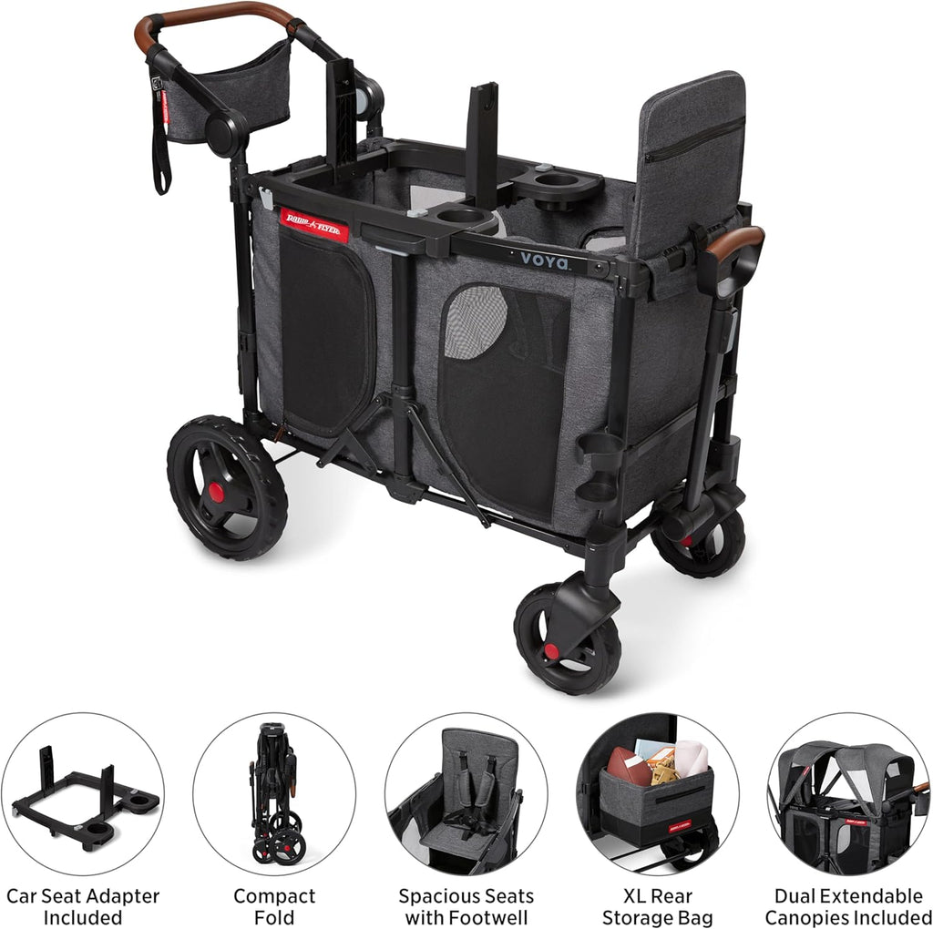 Stroller Wagon, 4 Seater Wagon Stroller for Kids with Low Sides, Baby Stroller Wagon, Quad Stroller