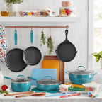 The Pioneer Woman Brilliant Blooms 38-Piece Cookware Set, Teal – Complete Kitchen Solution with Floral Design