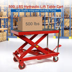 500LBS Hydraulic Lift Table Cart, 30" Lifting Height., Double Scissor Lift Table with 4 Wheels and Non-Slip Pad, Hydraulic Scissor Lift Table for Material Handling and Transportation
