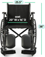 Lightweight Wheelchair for Adults With Swing-Back, Desk-Length Arms, Elevating Leg Rests; 18W" x 16"D Seat