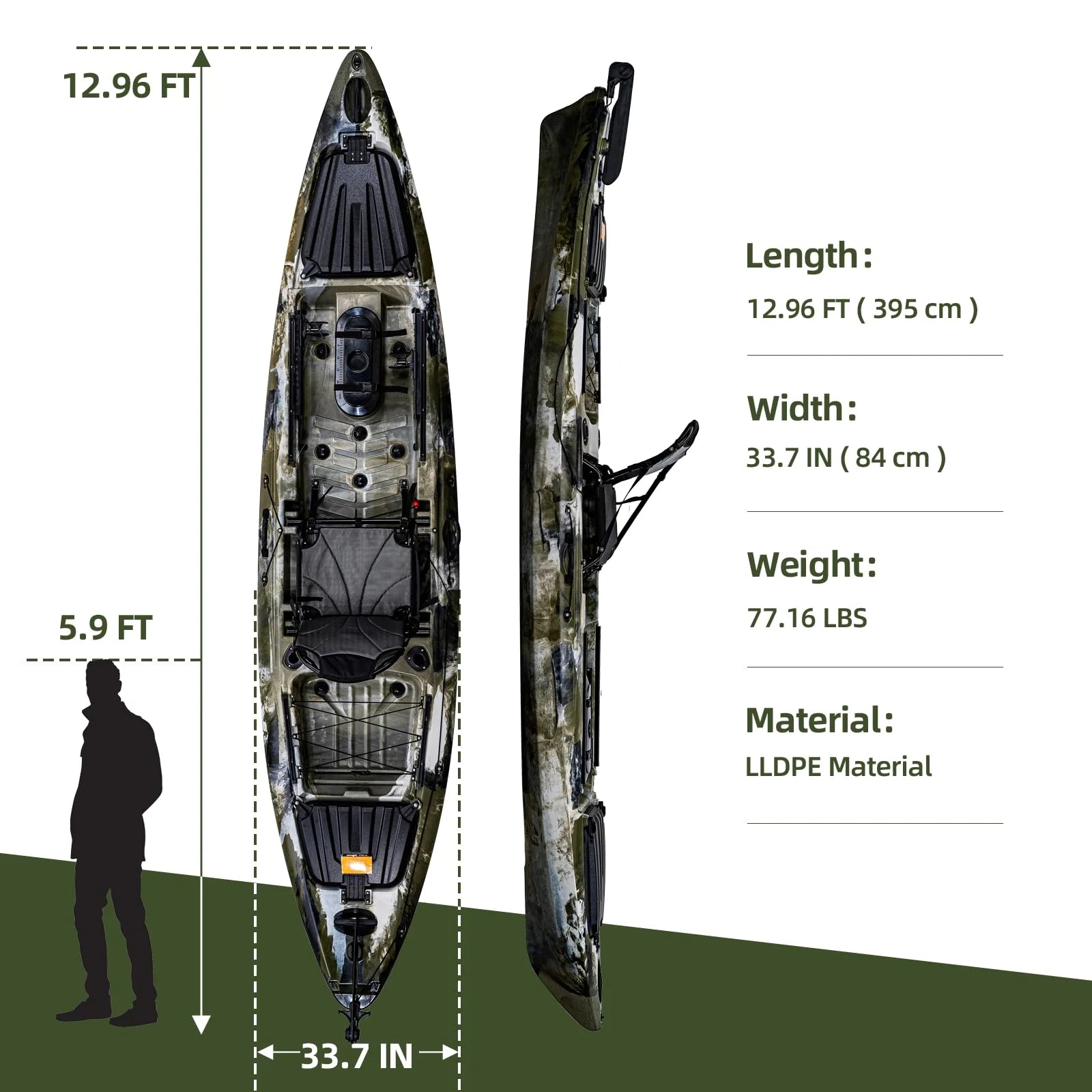 Garvee 13FT Fishing Kayaks, Sit on Top Kayak for Adults with Paddle Comfortable Seat, Capacity of 400LBS, Hard Shell Recreational Ocean Kayak Boat