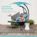 Best Choice Products Outdoor Hanging Curved Steel Chaise Lounge Chair Swing w/Built-in Pillow and Removable Canopy - Charcoal Gray