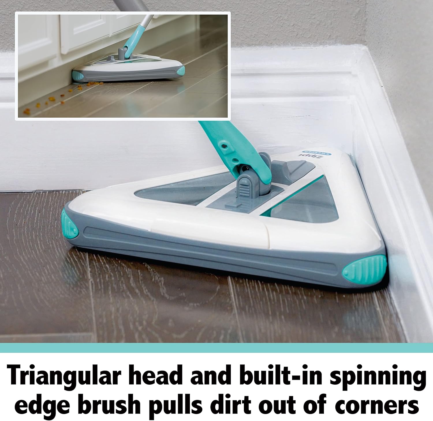 2025 Zippi Sweeper Max- Powerful and Lightweight Sweeper  Perfect for Carpet Hardwood and Tile  Triangular Design Allows for Sweeping in Corners  1000 mAh Rechargeable Battery