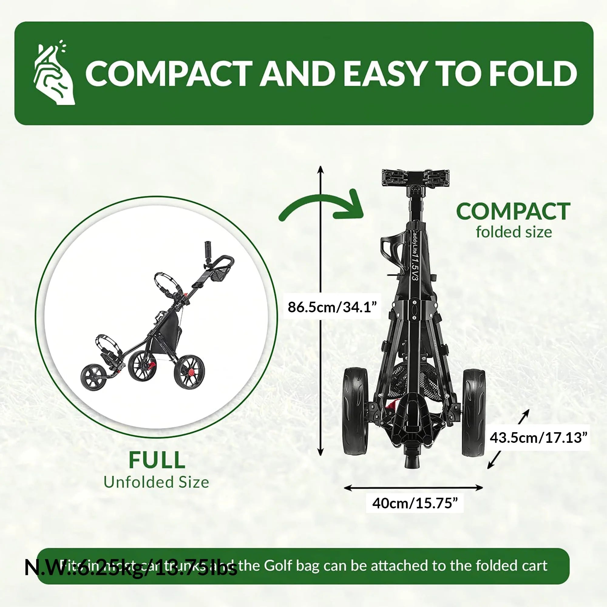 CaddyTek CaddyLite 11.5 V3 3 Wheel Golf Push Cart