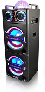 Portable Bluetooth PA Speaker System – 2000W Active powered Outdoor Bluetooth Speaker Portable PA System w Microphone In, Party Lights, USB SD Card Reader, AUXRCAFM Radio, Wheels