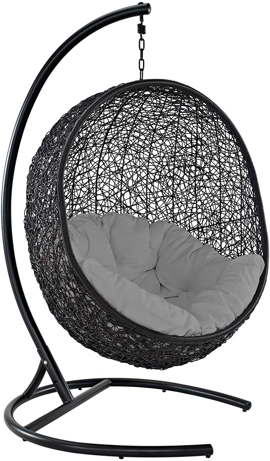 EEI739BEISET Encase Wicker Rattan Outdoor Patio Porch Lounge Egg, Swing Chair with Stand, Beige