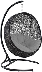 EEI739BEISET Encase Wicker Rattan Outdoor Patio Porch Lounge Egg, Swing Chair with Stand, Beige
