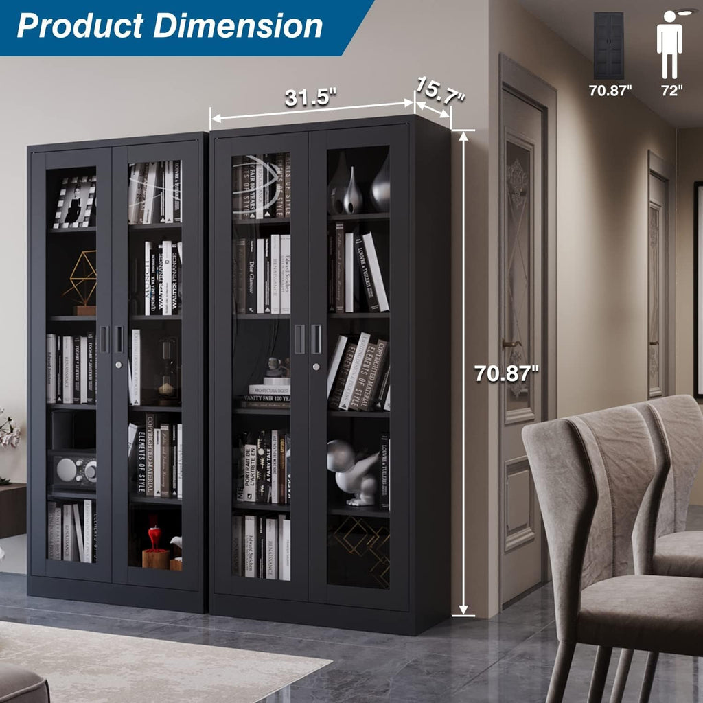 PEUKC Display Cabinet with Glass Doors, Curio Cabinets with 4 Adjustable Shelves