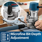 BOSCH 1617EVSPK Wood 12 Amp Router Tool Combo Kit - 2.25 Horsepower Plunge Router & Fixed Base with a Variable Speed