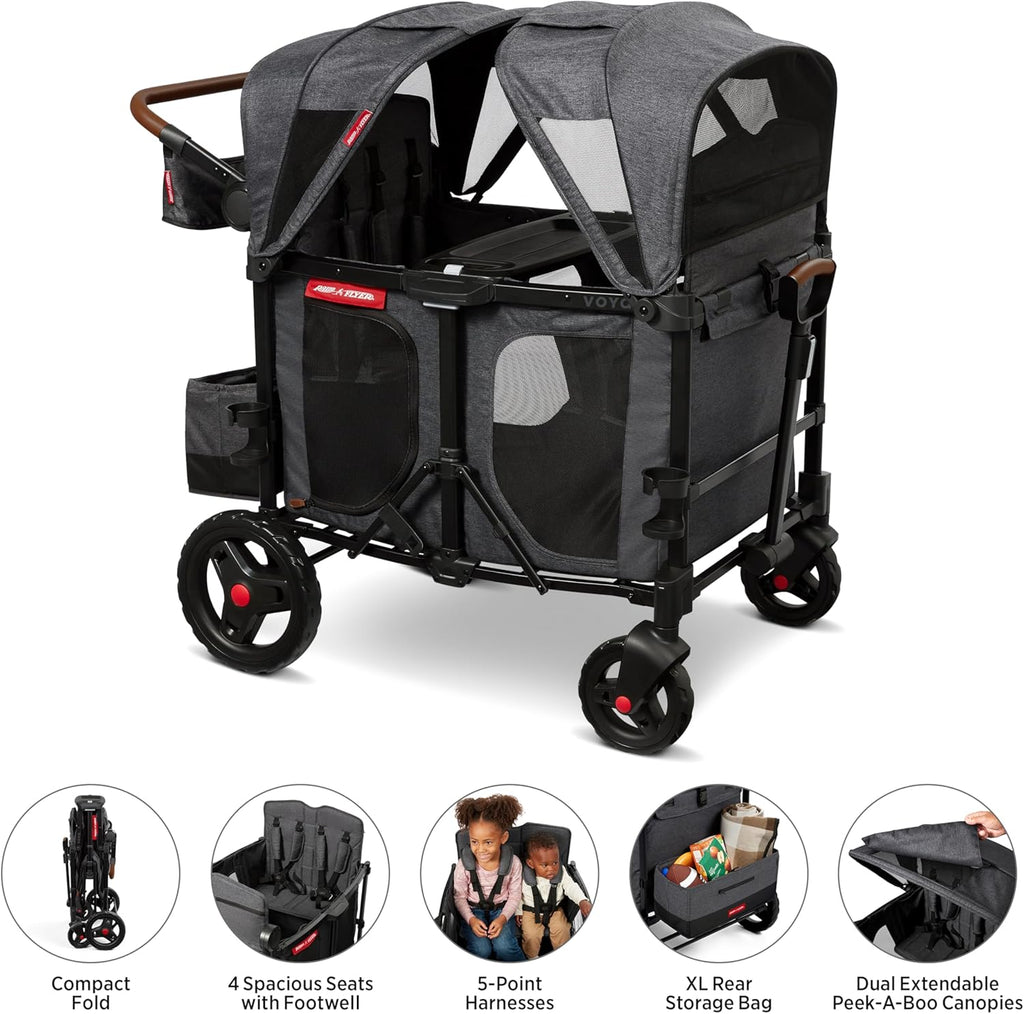 Stroller Wagon, 4 Seater Wagon Stroller for Kids with Low Sides, Baby Stroller Wagon, Quad Stroller