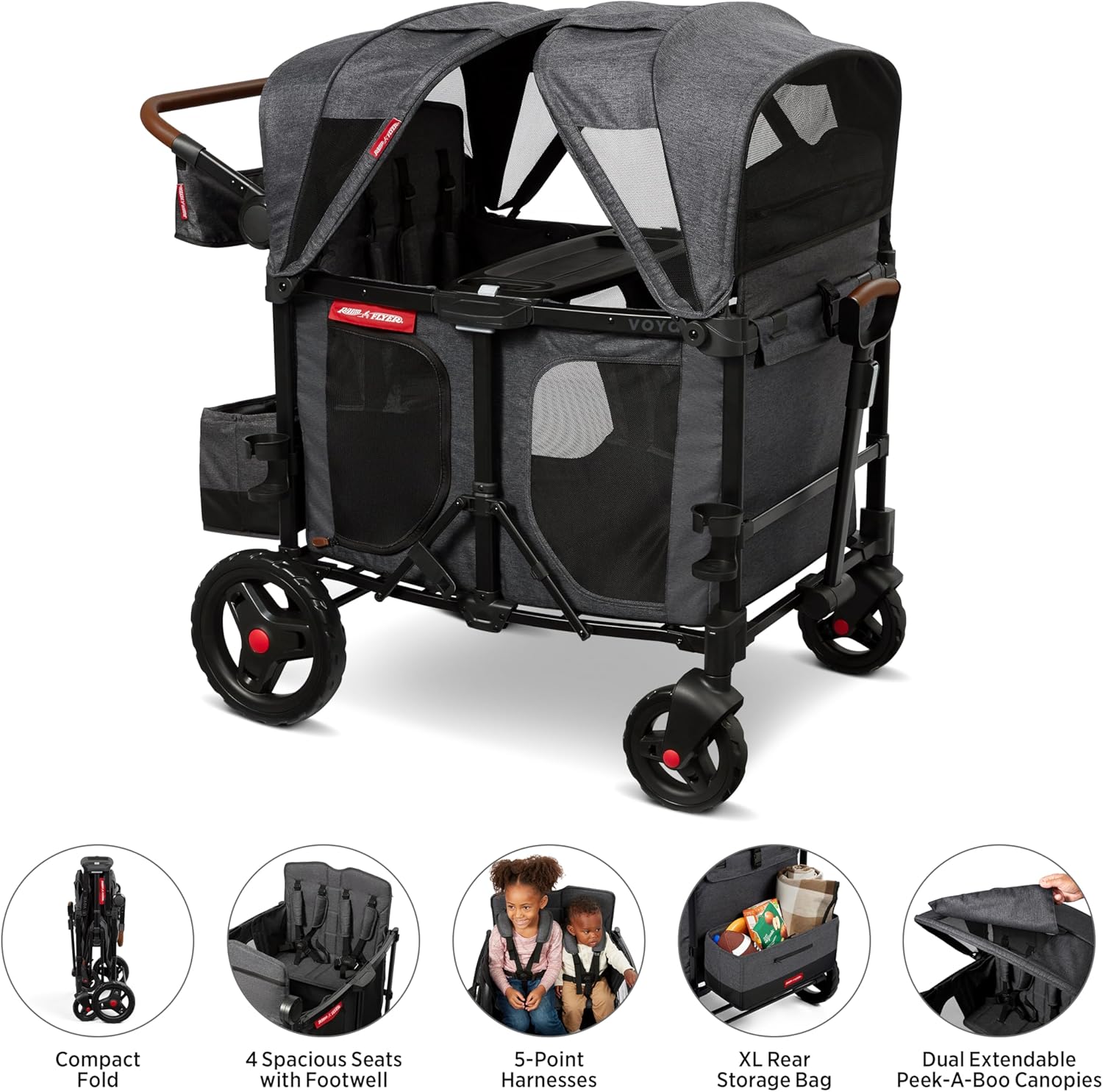 Stroller Wagon, 4 Seater Wagon Stroller for Kids with Low Sides, Baby Stroller Wagon, Quad Stroller