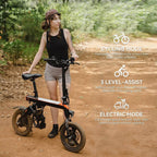 Jasion EB3 Electric Bike Adults 21mph, 500W Peak Motor, 270Wh Battery, Rear Suspension, 3 Levels Assist, 14" Folding Ebike for Adults and Teens, Complies to UL2849