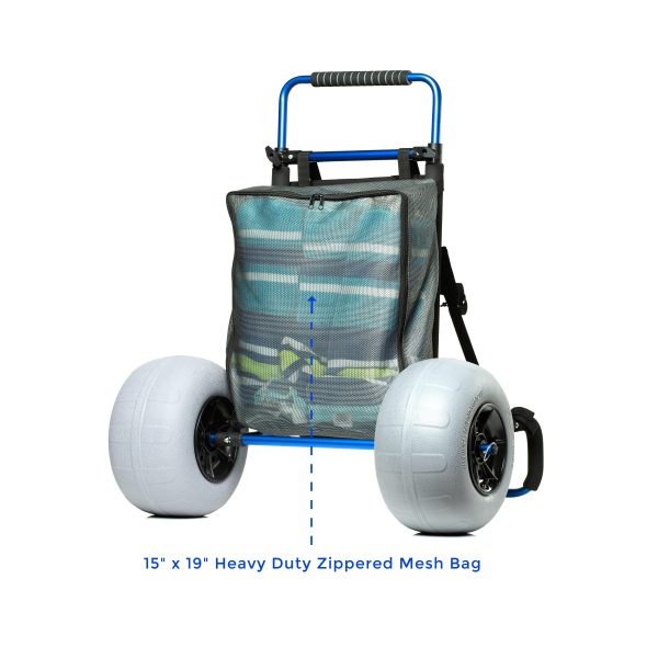 My Beach Cart Heavy Duty Folding Cart with 12′′ Balloon Tires, Aluminum Frame, Adjustable Handle, Large Mesh Bag for Sand