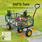 Steel Garden Cart, 2-in-1 1400 lbs Heavy Duty Utility Wagon, with Removable Mesh Sides to Convert into Flatbed, 240° U-Turn 13" Pneumatic Tires Garden Wagon for Farm Yard Lawn Garden Camping