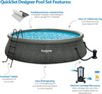 Funsicle 12 Foot by 36 Inch Quickset Round Inflatable Ring Top Outdoor Above Ground Swimming Pool Set with Pump and Cartridge Filter, Dark Herringbone