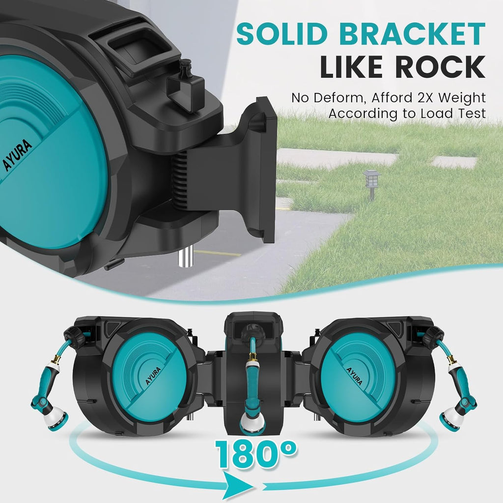 AYURA Retractable Garden Hose Reel, Any Length Lock, Slow Auto-Rewind, 10 Pattern Nozzle