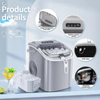 Nugget Ice Makers Countertop, Pebble Ice Machine with Chewable Pellet Ice, 34Lbs/24H, Self-Cleaning, Sonic Ice, One-Click Operation, for Kitchen,Office Stainless Steel Silver
