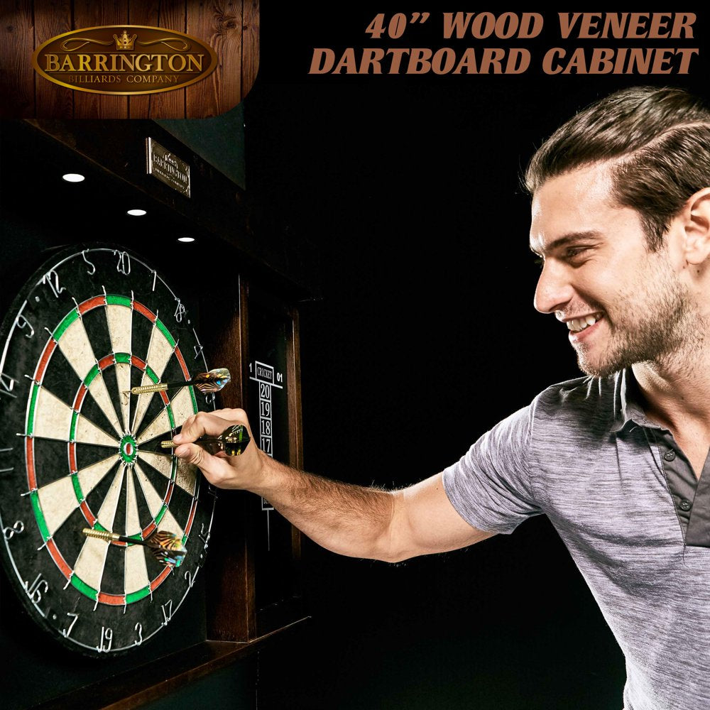 Barrington 40′′ Dartboard Cabinet with LED Lights, Self-Healing Board, Includes 6 Darts & Scoreboards