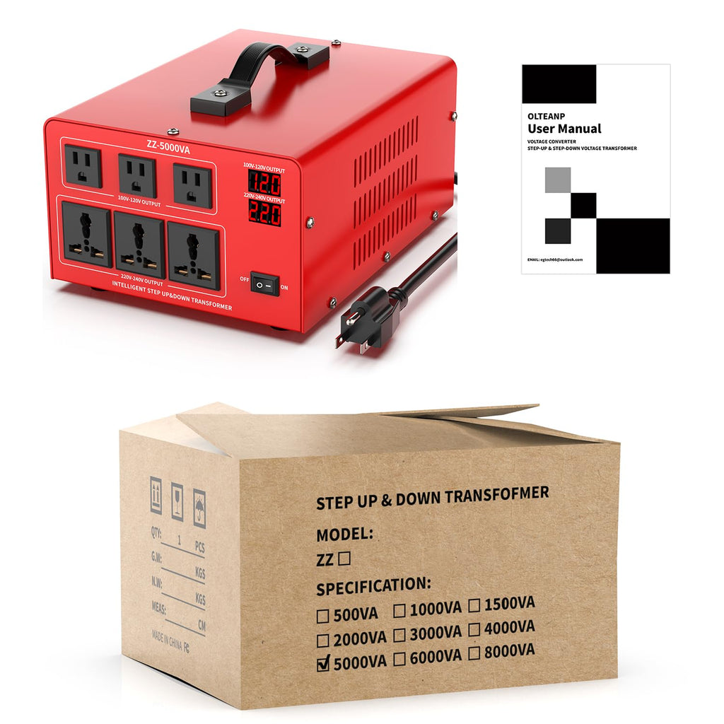 6000 Watt Voltage Converter Transformer Heavy Duty Step Up/Down Power Converter 220V to 110V, 110V to 220V with 3 US Outlets, 3 Universal Outlets, LCD Display, Circuit Breaker Protection