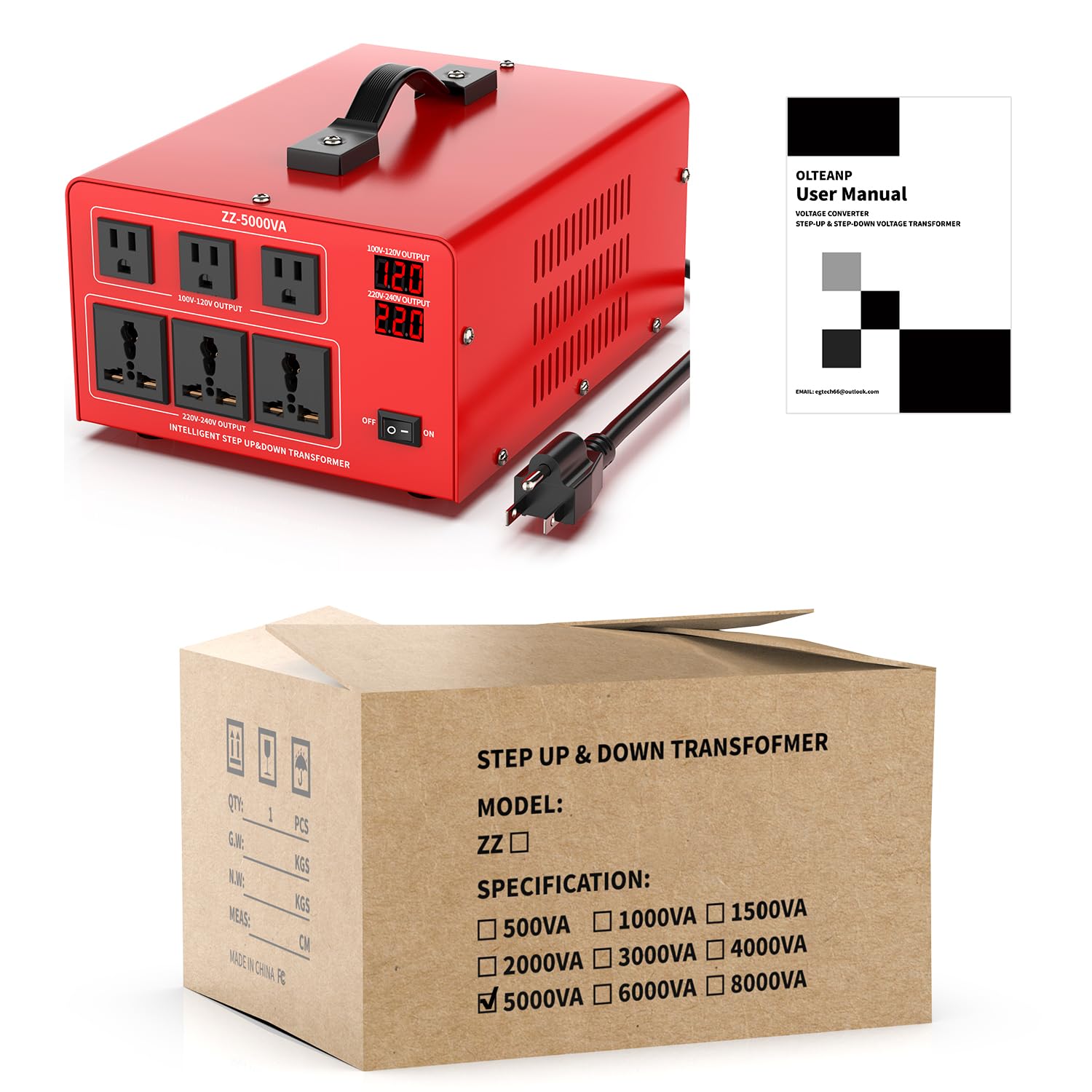 6000 Watt Voltage Converter Transformer Heavy Duty Step Up/Down Power Converter 220V to 110V, 110V to 220V with 3 US Outlets, 3 Universal Outlets, LCD Display, Circuit Breaker Protection