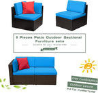 Devoko 5 Pieces Patio Furniture Sets All Weather Outdoor Sectional Patio Sofa Manual Weaving Wicker Rattan Patio Seating Sofas with Cushion and Glass Table(Beige)