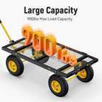 Steel Garden Cart, 2-in-1 1400 lbs Heavy Duty Utility Wagon, with Removable Mesh Sides to Convert into Flatbed, 240° U-Turn 13" Pneumatic Tires Garden Wagon for Farm Yard Lawn Garden Camping