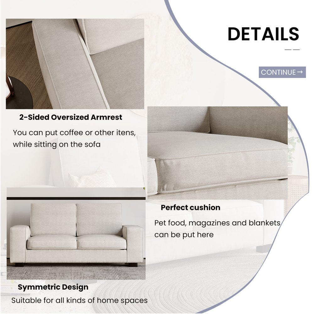 INGALIK 88.58" Modern Loveseat Sofa for Living Room, 3 Seater, Beige