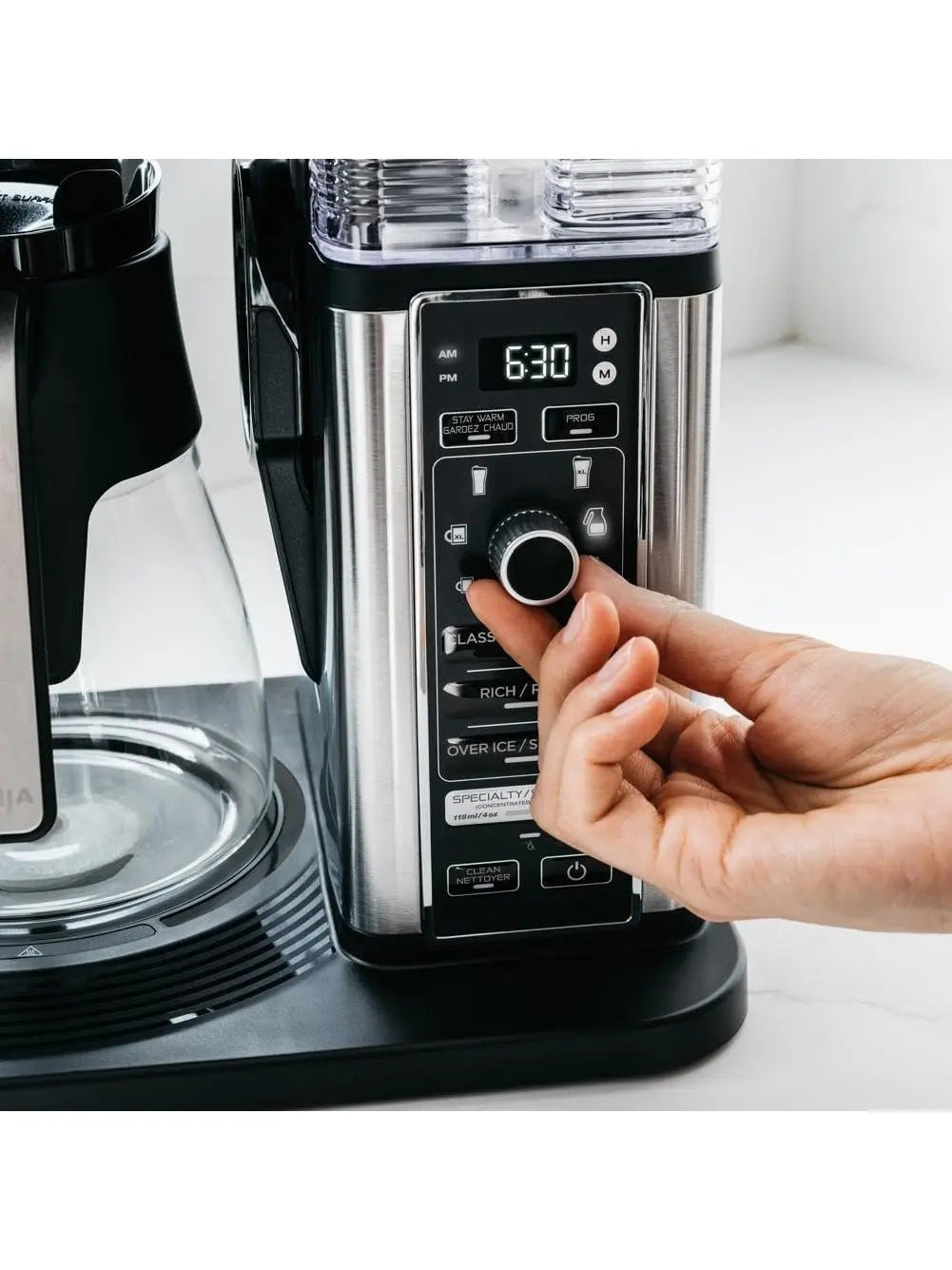 Ninja CM401 Specialty 10-Cup Coffee Maker with 4 Brew Styles for Ground Coffee, Built-in Water Reservoir, Fold-Away Frother & Glass Carafe, Black
