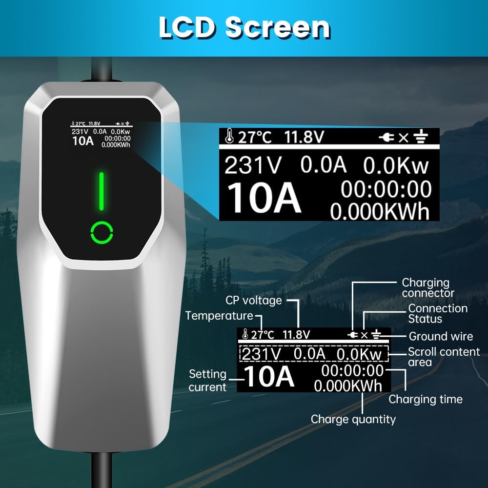 J Junsun Portable Level 1 and Level 2 EV Charger 240V 32A (7.68kw)