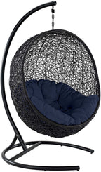 EEI739BEISET Encase Wicker Rattan Outdoor Patio Porch Lounge Egg, Swing Chair with Stand, Beige