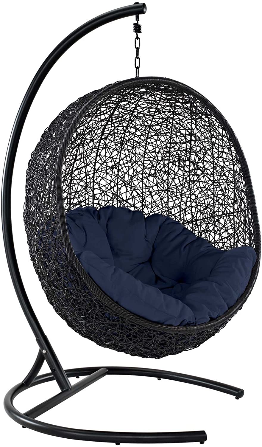 EEI739BEISET Encase Wicker Rattan Outdoor Patio Porch Lounge Egg, Swing Chair with Stand, Beige