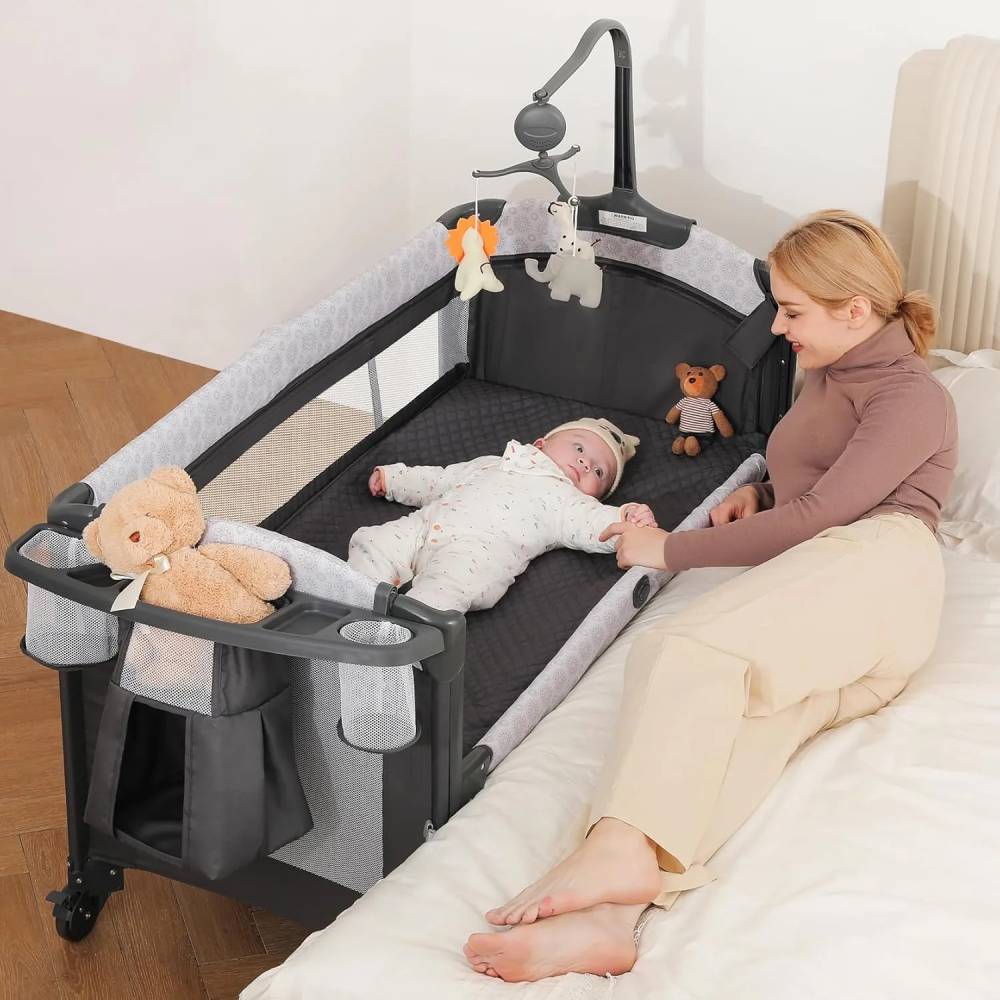 ELEMARA 4 in 1 Wide Baby Bassinet Bedside with Diaper Changer