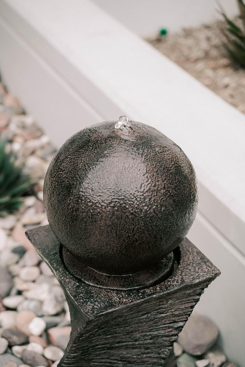 XBrand Zen Ball Water Fountain, 30′′ Black Swirl Sphere, Indoor/Outdoor Decor