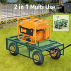 Steel Garden Cart, 2-in-1 1400 lbs Heavy Duty Utility Wagon, with Removable Mesh Sides to Convert into Flatbed, 240° U-Turn 13" Pneumatic Tires Garden Wagon for Farm Yard Lawn Garden Camping