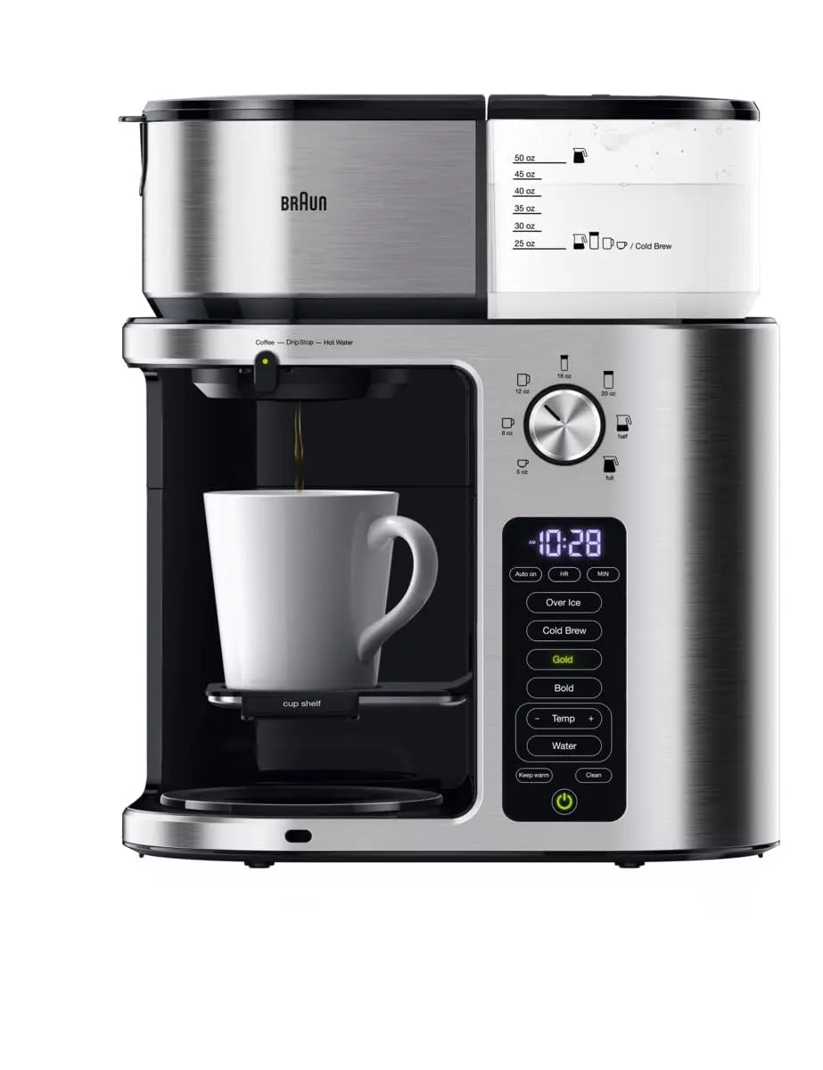 Braun MultiServe Plus Drip Coffee Maker, 10-Cup, 7 Brew Sizes, Cold & Hot Brew, Stainless Steel, KF9370SI