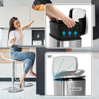 Bigacc 13 Gallon 50 Liter Kitchen Trash Can with Touch-Free & Motion Sensor, Automatic Stainless-Steel Garbage Can, Anti-Fingerprint Mute Designed Trash Bin Brushed Stainless Steel